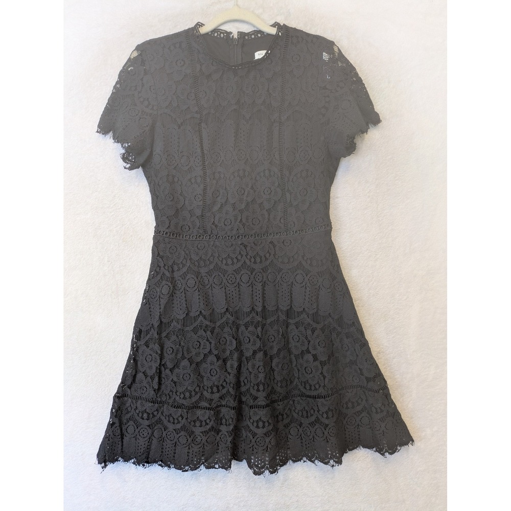 Blu Pepper Lace Dress Women's Small Black Fit Flare Crochet Mini